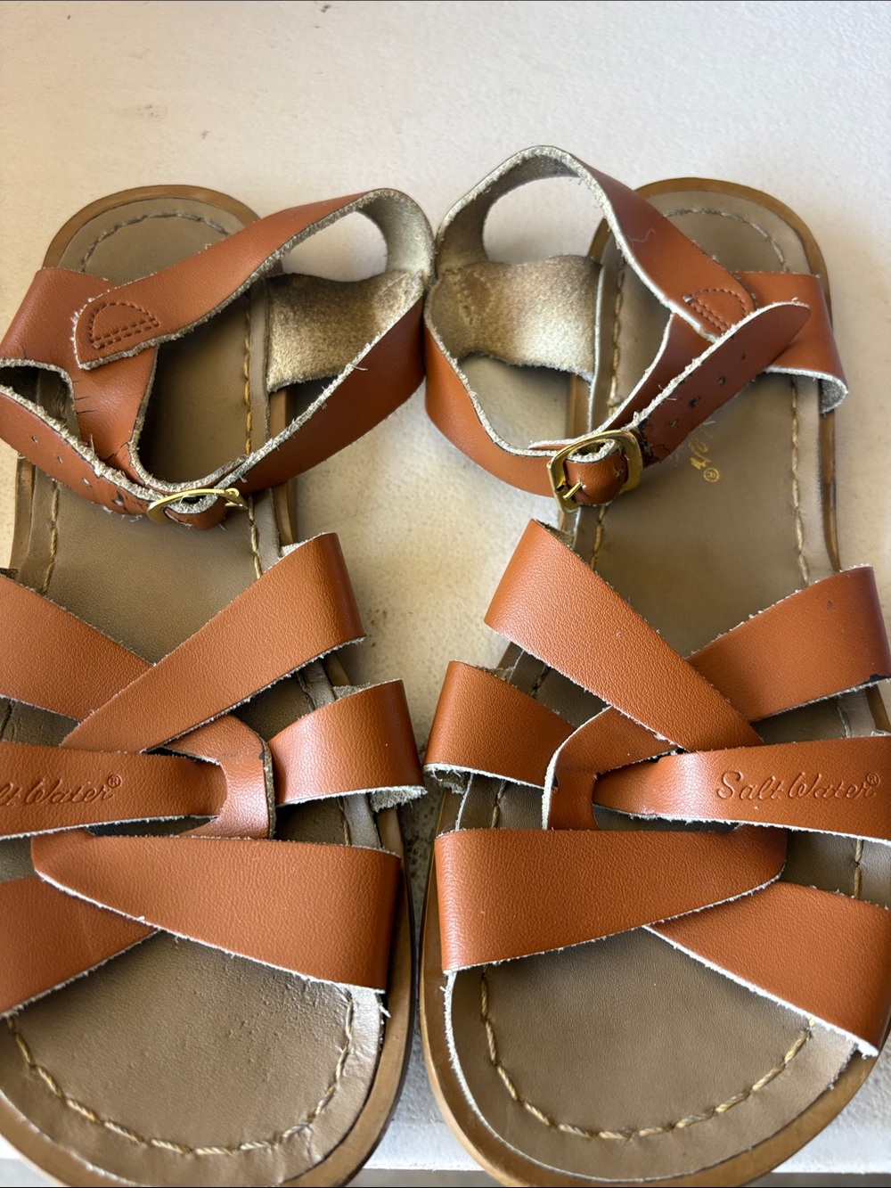 Salt Water Sandals by Hoy Tan Leather Kids Strappy Sandals